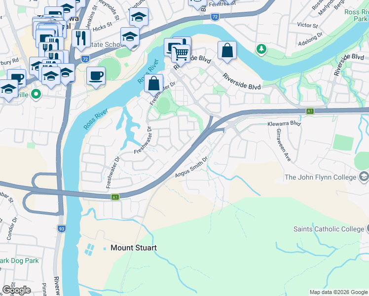 map of restaurants, bars, coffee shops, grocery stores, and more near 64 Estuary Parade in Douglas