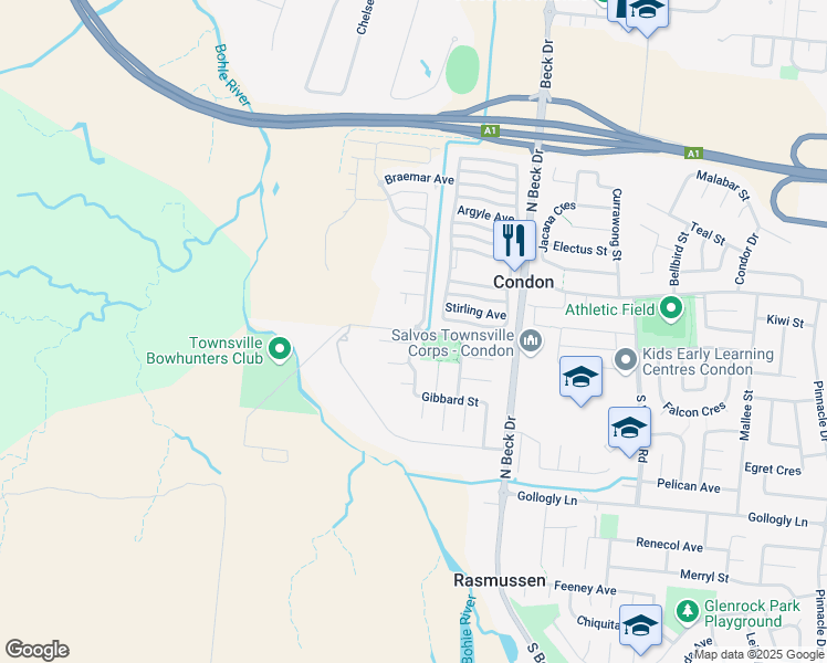 map of restaurants, bars, coffee shops, grocery stores, and more near Bowhunters Road in Condon