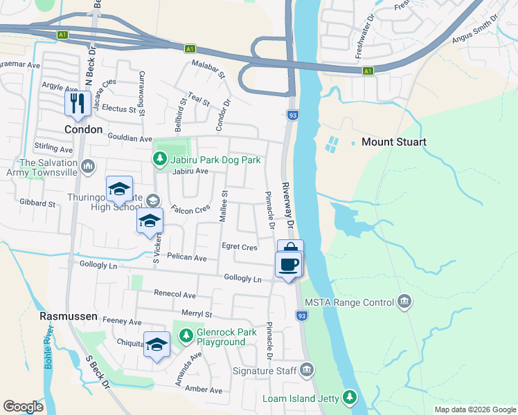 map of restaurants, bars, coffee shops, grocery stores, and more near 4 Flamingo Avenue in Condon