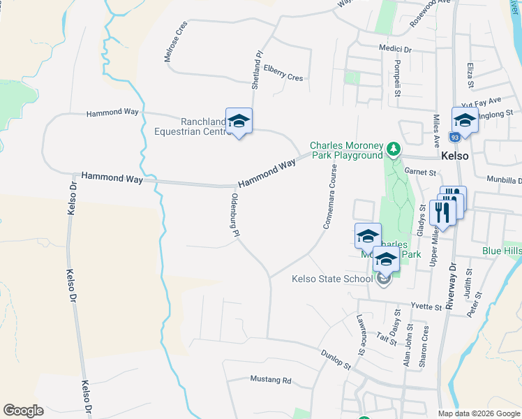 map of restaurants, bars, coffee shops, grocery stores, and more near 46 Hammond Way in Kelso