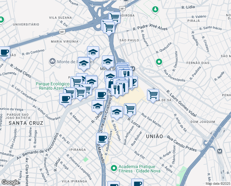 map of restaurants, bars, coffee shops, grocery stores, and more near 4000 Avenida Cristiano Machado in Belo Horizonte