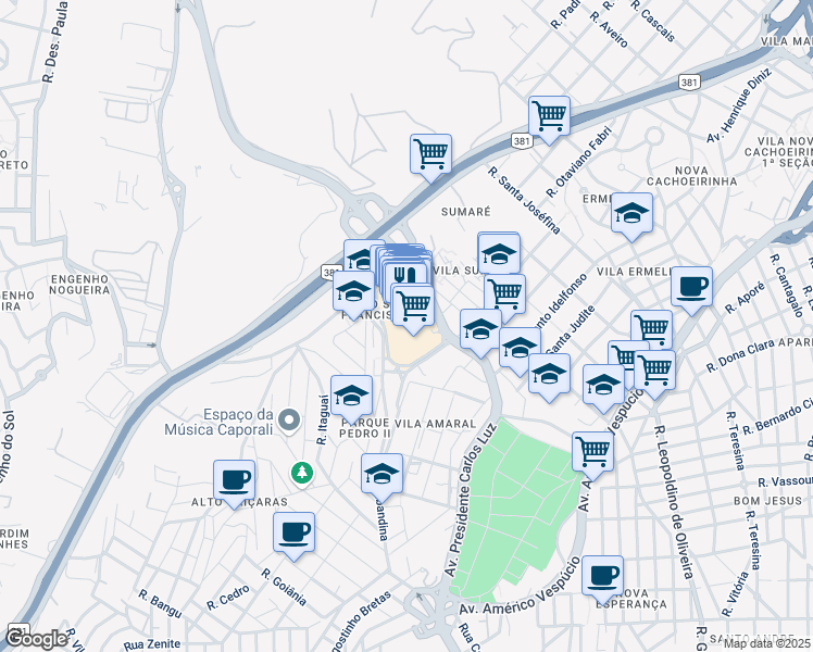 map of restaurants, bars, coffee shops, grocery stores, and more near 3001 Avenida Presidente Carlos Luz in Belo Horizonte