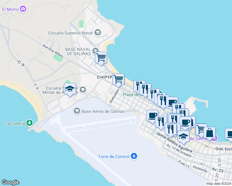 map of restaurants, bars, coffee shops, grocery stores, and more near Atahualpa in Salinas