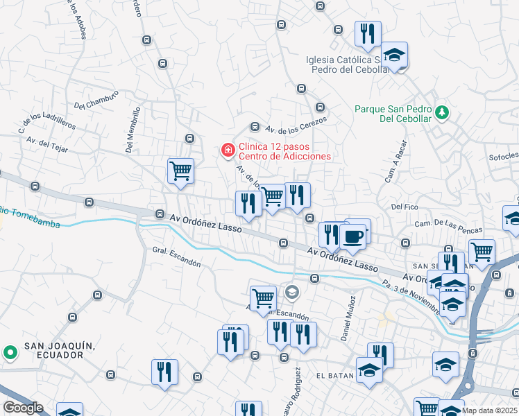 map of restaurants, bars, coffee shops, grocery stores, and more near Avenida del Tejar in Cuenca