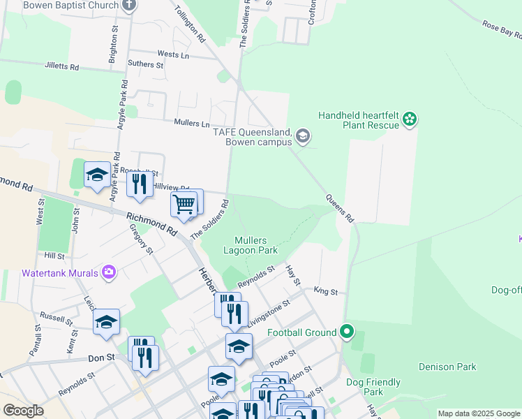 map of restaurants, bars, coffee shops, grocery stores, and more near 41 Hillview Road in Bowen