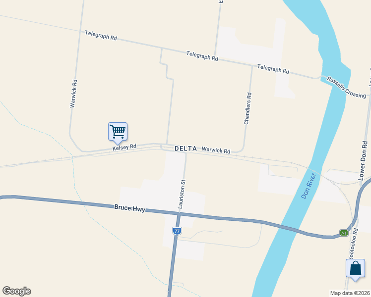 map of restaurants, bars, coffee shops, grocery stores, and more near 62 Chandlers Road in Bowen