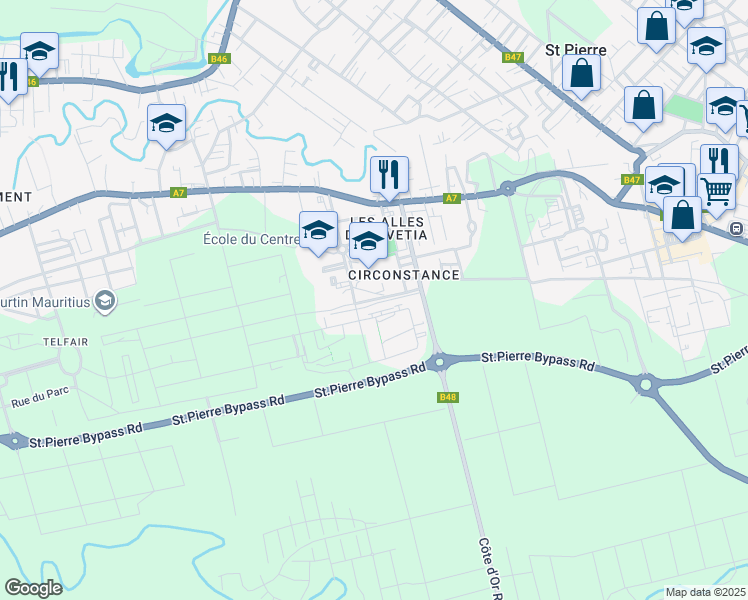 map of restaurants, bars, coffee shops, grocery stores, and more near La Promenade in Moka