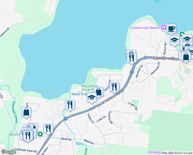 map of restaurants, bars, coffee shops, grocery stores, and more near 1 Alice Court in Cannonvale