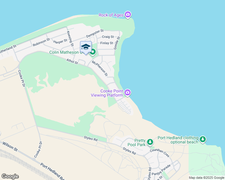 map of restaurants, bars, coffee shops, grocery stores, and more near 193 Athol Street in Port Hedland