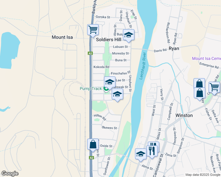 map of restaurants, bars, coffee shops, grocery stores, and more near 1 Wewak Street in Soldiers Hill