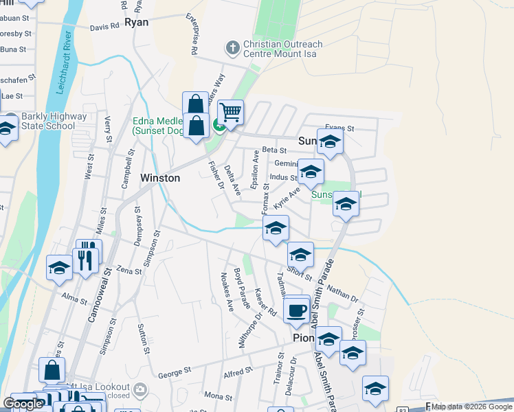 map of restaurants, bars, coffee shops, grocery stores, and more near 35 Delta Avenue in Sunset