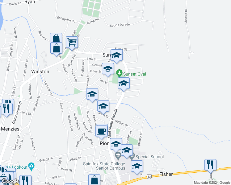 map of restaurants, bars, coffee shops, grocery stores, and more near 12 Bligh Street in The Gap