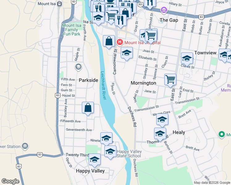 map of restaurants, bars, coffee shops, grocery stores, and more near 36 Flynn Street in Mornington