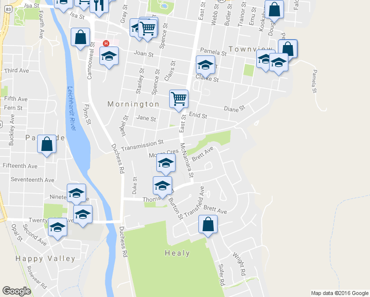 map of restaurants, bars, coffee shops, grocery stores, and more near 5 Richards Crescent in Town View