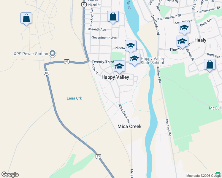map of restaurants, bars, coffee shops, grocery stores, and more near 45 Opal Street in Happy Valley