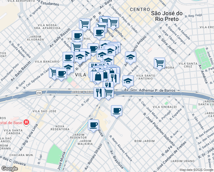 map of restaurants, bars, coffee shops, grocery stores, and more near 170 Travessa Guaranis in São José do Rio Preto