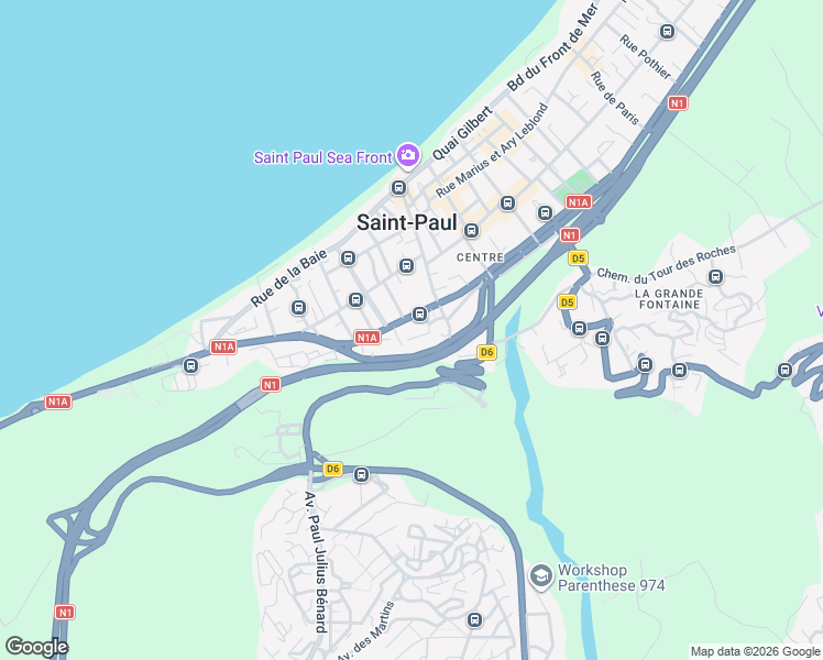 map of restaurants, bars, coffee shops, grocery stores, and more near in Saint-Paul