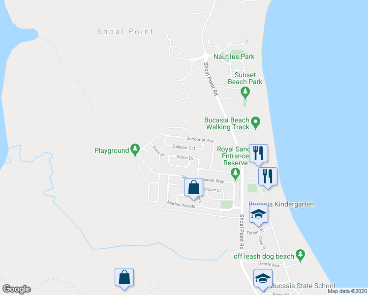 map of restaurants, bars, coffee shops, grocery stores, and more near Galleon Circuit in Shoal Point