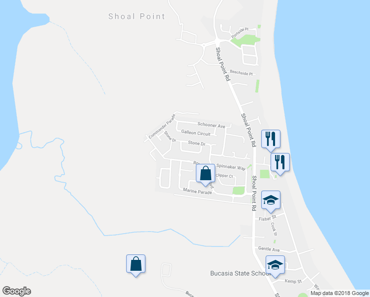 map of restaurants, bars, coffee shops, grocery stores, and more near 18 Turnbuckle Street in Shoal Point