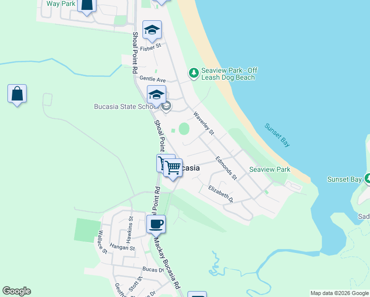 map of restaurants, bars, coffee shops, grocery stores, and more near 13 Hayman Court in Bucasia