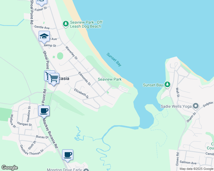 map of restaurants, bars, coffee shops, grocery stores, and more near 21 Bucasia Esplanade in Bucasia