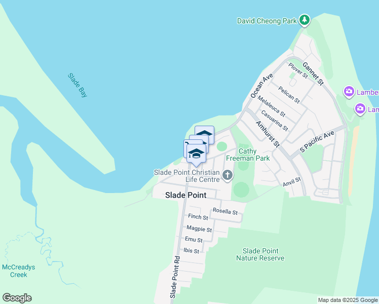 map of restaurants, bars, coffee shops, grocery stores, and more near 371 Slade Point Road in Slade Point