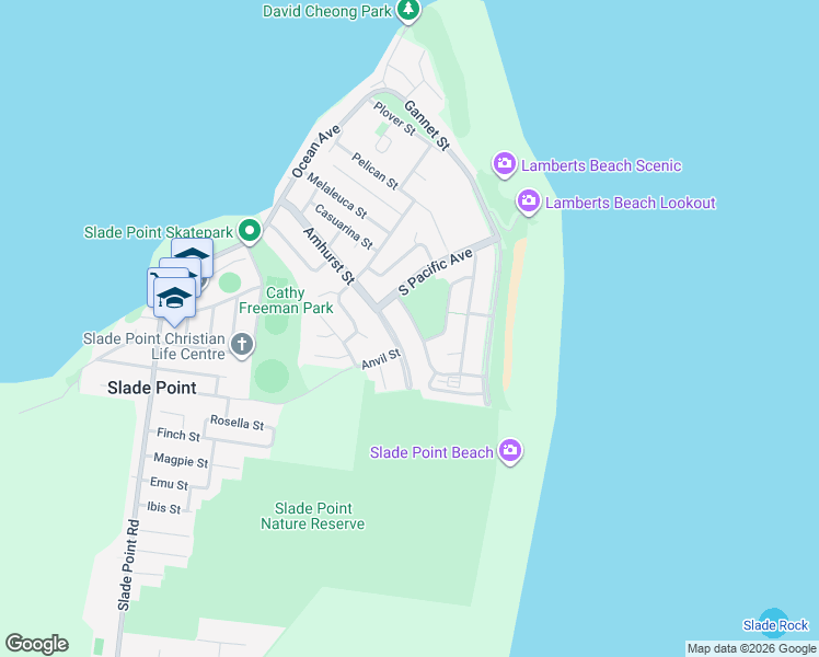 map of restaurants, bars, coffee shops, grocery stores, and more near 19 Cumberland Avenue in Slade Point