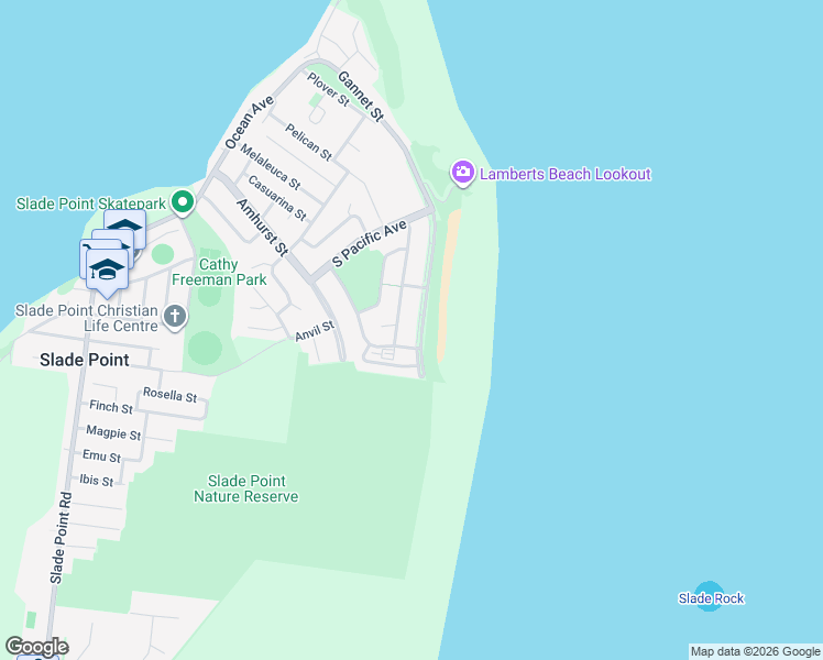 map of restaurants, bars, coffee shops, grocery stores, and more near 42 Keswick Street in Slade Point