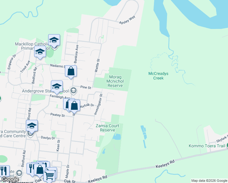 map of restaurants, bars, coffee shops, grocery stores, and more near 53 Renae Street in Andergrove