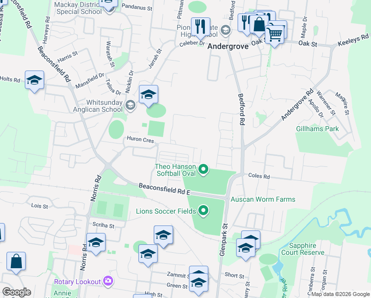 map of restaurants, bars, coffee shops, grocery stores, and more near 80 Superior Boulevard in Andergrove