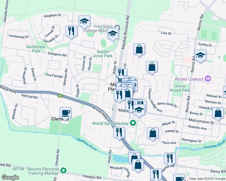 map of restaurants, bars, coffee shops, grocery stores, and more near 22 Macquarie Street in Mount Pleasant
