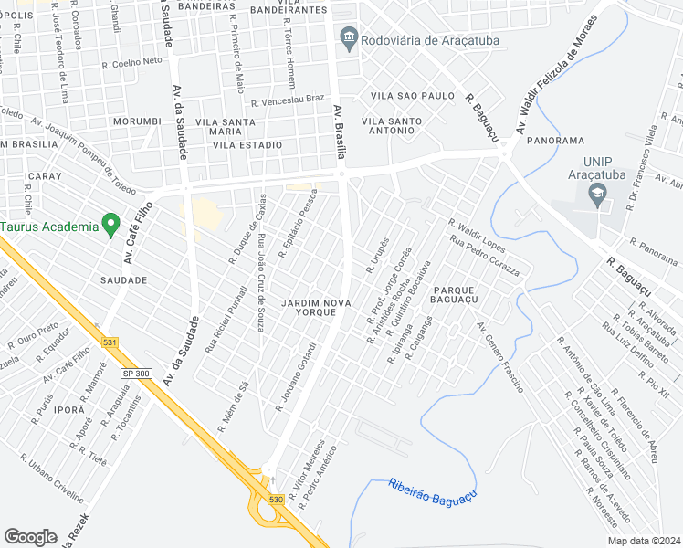 map of restaurants, bars, coffee shops, grocery stores, and more near 1960 Avenida Brasília in Araçatuba