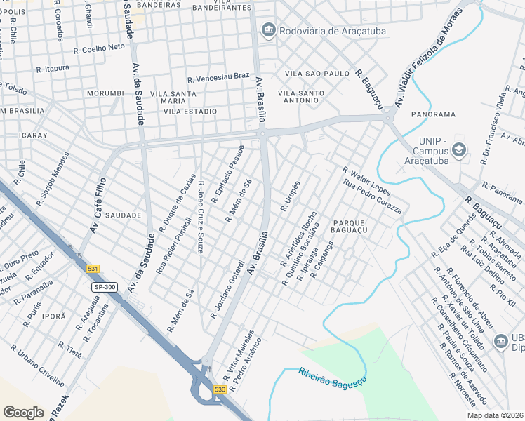 map of restaurants, bars, coffee shops, grocery stores, and more near 1960 Avenida Brasília in Araçatuba