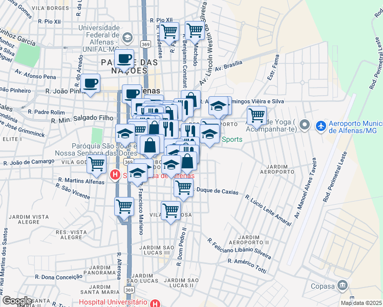 map of restaurants, bars, coffee shops, grocery stores, and more near 1960 Avenida Lincoln Westin da Silveira in Alfenas