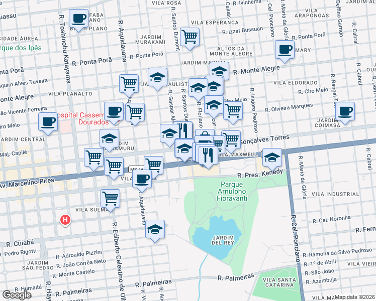 map of restaurants, bars, coffee shops, grocery stores, and more near 3580 Avenida Weimar Gonçalves Torres in Dourados
