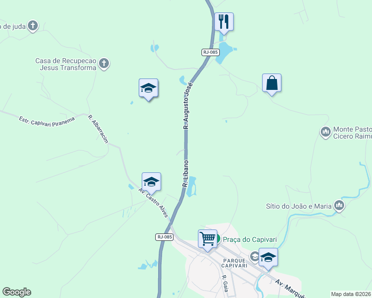 map of restaurants, bars, coffee shops, grocery stores, and more near Estrada Rio D'ouro in Duque de Caxias