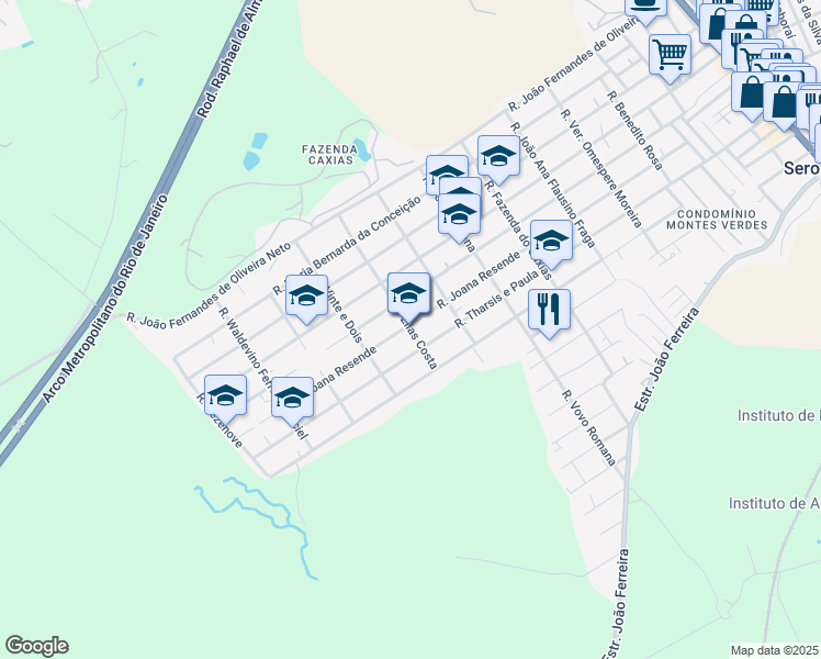 map of restaurants, bars, coffee shops, grocery stores, and more near in Seropédica