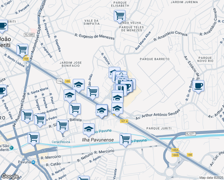 map of restaurants, bars, coffee shops, grocery stores, and more near 6 Rua Maria Soares Sendas in São João de Meriti