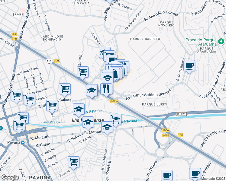 map of restaurants, bars, coffee shops, grocery stores, and more near in São João de Meriti