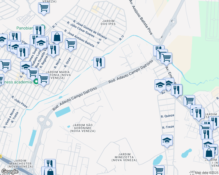 map of restaurants, bars, coffee shops, grocery stores, and more near 1 Rodovia Adauto Campo Dall'Orto in Sumaré