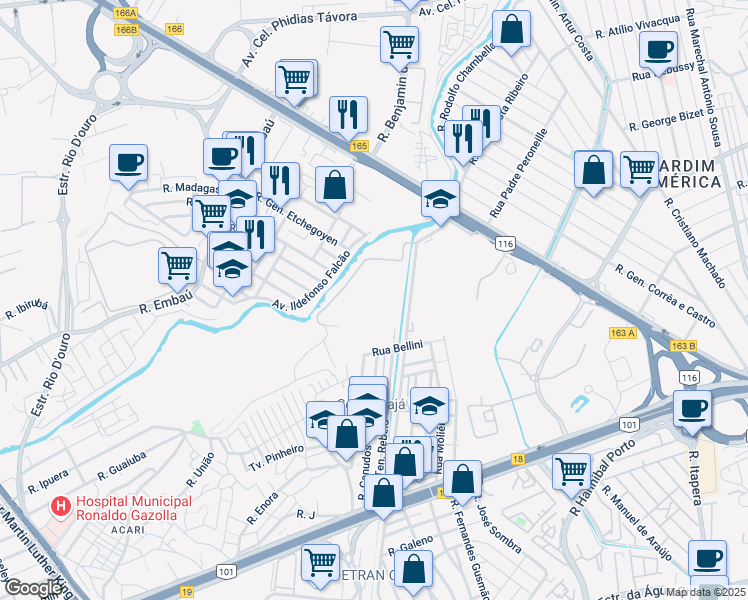 map of restaurants, bars, coffee shops, grocery stores, and more near 675 Avenida Tenente Rebelo in Rio de Janeiro