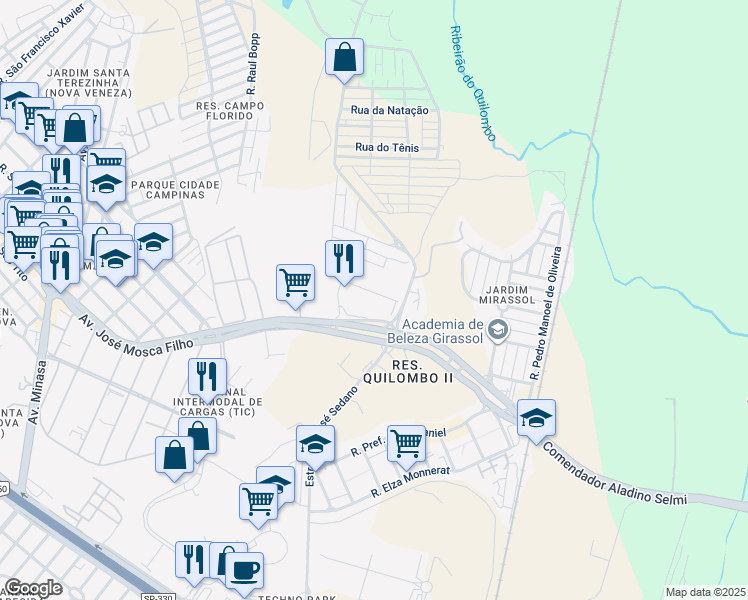 map of restaurants, bars, coffee shops, grocery stores, and more near 4630 Avenida Comendador Aladino Selmi in Campinas