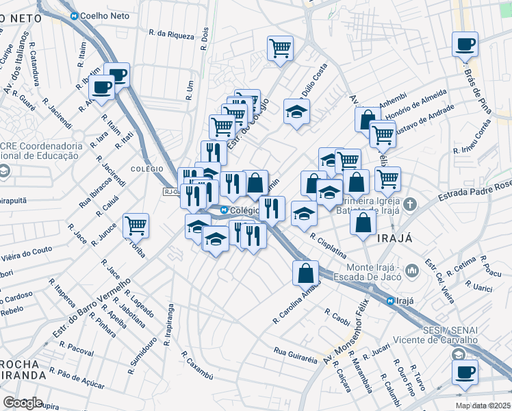 map of restaurants, bars, coffee shops, grocery stores, and more near 126 Avenida Pastor Martin Luther King Junior in Rio de Janeiro