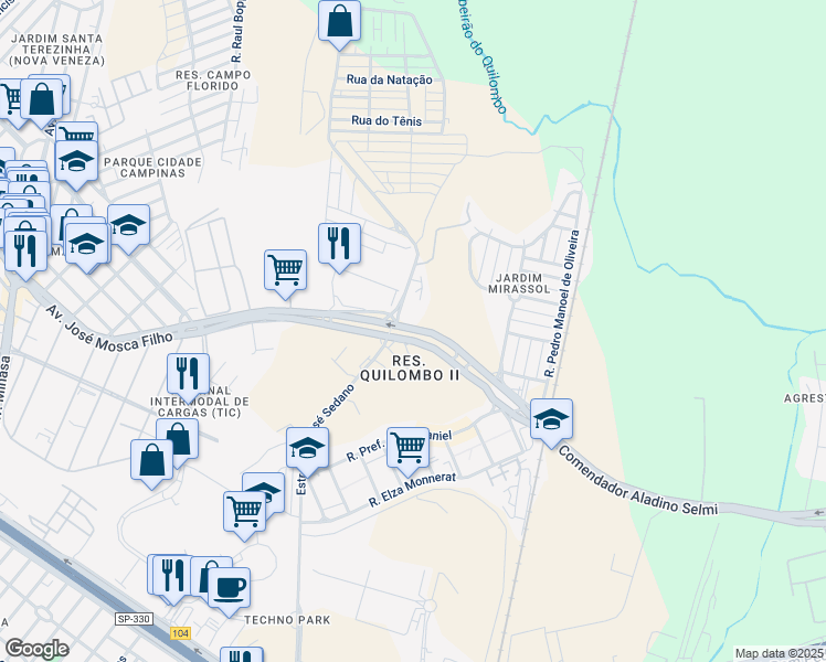 map of restaurants, bars, coffee shops, grocery stores, and more near 4630 Avenida Comendador Aladino Selmi in Campinas
