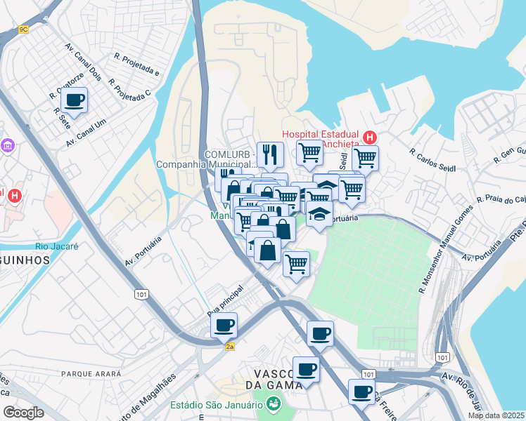 map of restaurants, bars, coffee shops, grocery stores, and more near 2-158 Rua da Alegria in Rio de Janeiro