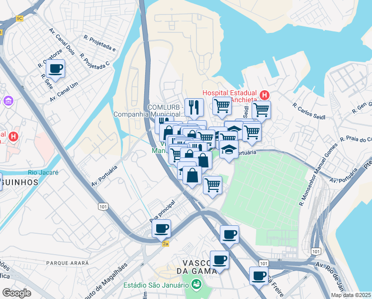 map of restaurants, bars, coffee shops, grocery stores, and more near 2 Rua da Alegria in Rio de Janeiro