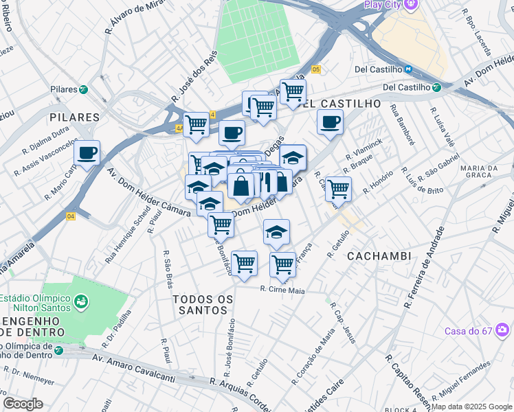 map of restaurants, bars, coffee shops, grocery stores, and more near 5123 Avenida Dom Hélder Câmara in Rio de Janeiro