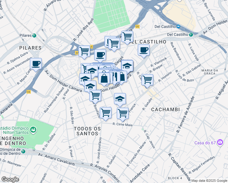 map of restaurants, bars, coffee shops, grocery stores, and more near 5123 Avenida Dom Hélder Câmara in Rio de Janeiro