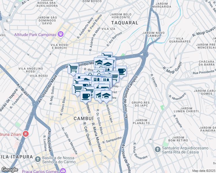 map of restaurants, bars, coffee shops, grocery stores, and more near 1080 Rua Antônio Lapa in Campinas