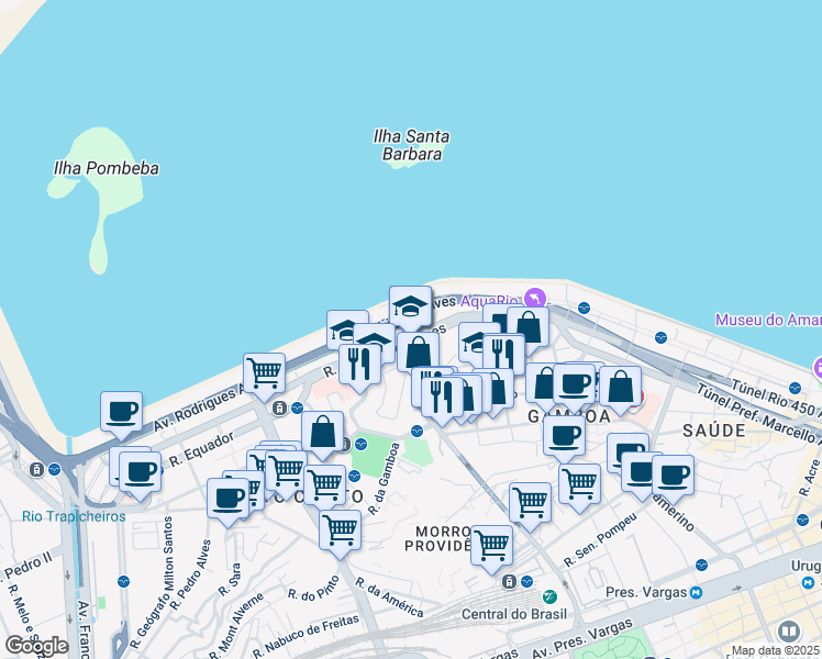 map of restaurants, bars, coffee shops, grocery stores, and more near 2000 Avenida Oscar Niemeyer in Rio de Janeiro